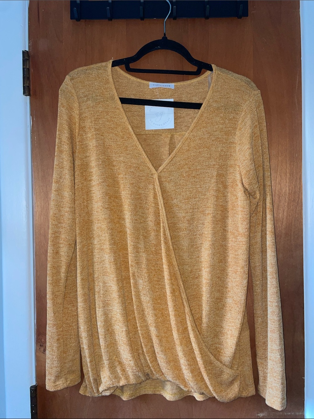 First Love Mustard Yellow V-Neck Draped Long Sleeve Sweater